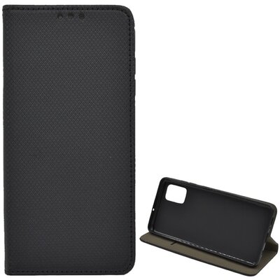 Telefontok álló, bőr hatású (flip, oldalra nyíló, asztali tartó funkció, rombusz minta) Fekete [Samsung Galaxy A51 (SM-A515F)]
