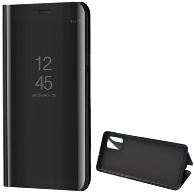 Telefontok álló (aktív flip, oldalra nyíló, asztali tartó funkció, tükrös felület, Mirror View Case) Fekete [Samsung Galaxy A51 (SM-A515F)]