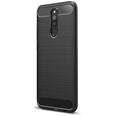 Szilikon hátlapvédő telefontok (közepesen ütésálló, légpárnás sarok, szálcsiszolt, karbon minta) Fekete [Xiaomi Redmi 8A]