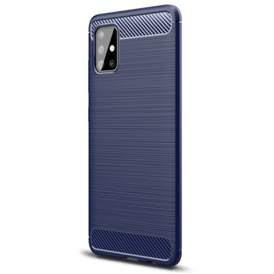 Szilikon hátlapvédő telefontok (közepesen ütésálló, légpárnás sarok, szálcsiszolt, karbon minta) Sötétkék [Samsung Galaxy A51 (SM-A515F)]
