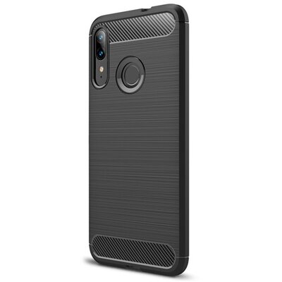 Szilikon hátlapvédő telefontok (közepesen ütésálló, légpárnás sarok, szálcsiszolt, karbon minta) Fekete [Motorola Moto E6+ Plus (XT2052)]