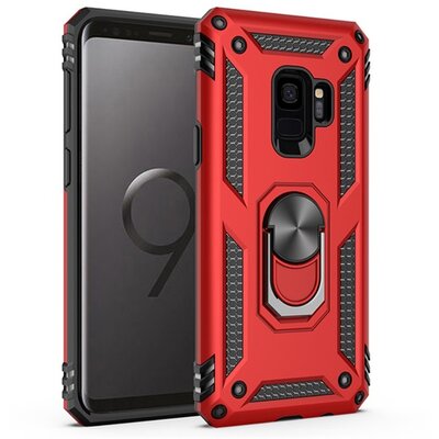 Defender műanyag hátlapvédő telefontok (közepesen ütésálló, szilikon belső, telefontartó gyűrű, beépített fémlemez) Piros [Samsung Galaxy S9 (SM-G960)]