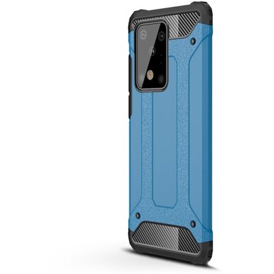 Defender műanyag hátlapvédő telefontok (közepesen ütésálló, légpárnás sarok, szilikon belső, fémhatás) Világoskék [Samsung Galaxy S20 Ultra (SM-G988F)]