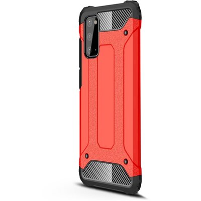 Defender műanyag hátlapvédő telefontok (közepesen ütésálló, légpárnás sarok, szilikon belső, fémhatás) Piros [Samsung Galaxy S20 (SM-G980F)]