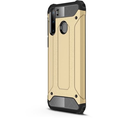 Defender műanyag hátlapvédő telefontok (közepesen ütésálló, légpárnás sarok, szilikon belső, fémhatás) Arany [Samsung Galaxy A21 (SM-A210F)]