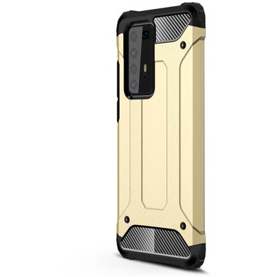 Defender műanyag hátlapvédő telefontok (közepesen ütésálló, légpárnás sarok, szilikon belső, fémhatás) Arany [Huawei P40 Pro]