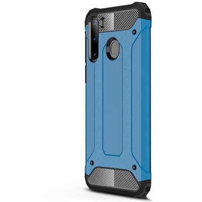 Defender műanyag hátlapvédő telefontok (közepesen ütésálló, légpárnás sarok, szilikon belső, fémhatás) Világoskék [Samsung Galaxy A21 (SM-A210F)]