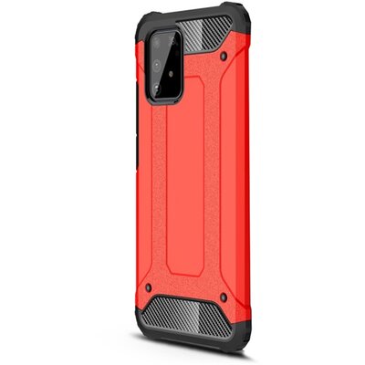 Defender műanyag hátlapvédő telefontok (közepesen ütésálló, légpárnás sarok, szilikon belső, fémhatás) Piros [Samsung Galaxy S10 Lite (SM-A915F)]