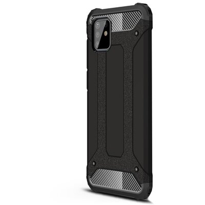 Defender műanyag hátlapvédő telefontok (közepesen ütésálló, légpárnás sarok, szilikon belső, fémhatás) Fekete [Samsung Galaxy Note 10 Lite (SM-A815F)]