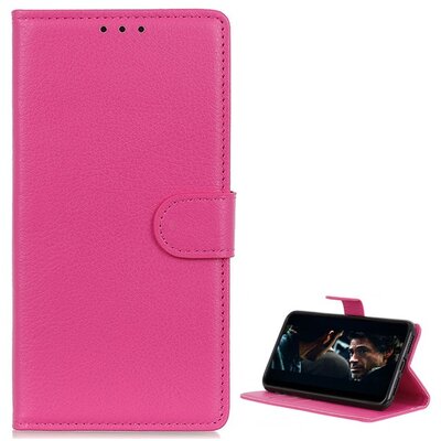 Telefontok álló, bőr hatású (flip, oldalra nyíló, asztali tartó funkció) Rózsaszín [Samsung Galaxy A21 (SM-A210F)]
