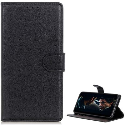 Telefontok álló, bőr hatású (flip, oldalra nyíló, asztali tartó funkció, prémium) Fekete [LG K50S (LMX520EM)]