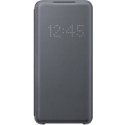 SAMSUNG EF-NG980PJ gyári telefontok álló (aktív flip, oldalra nyíló, bankkártya tartó, LED kijelző, textil minta) Szürke [Samsung Galaxy S20 (SM-G980F)]