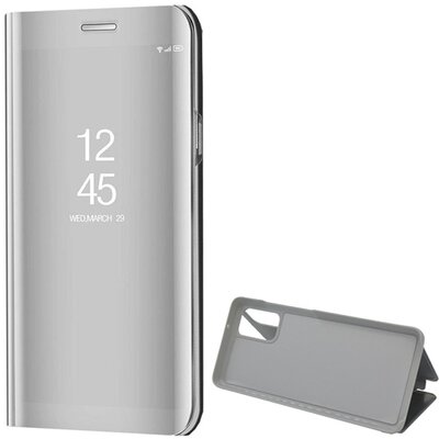 Telefontok álló (aktív flip, oldalra nyíló, asztali tartó funkció, tükrös felület, Mirror View Case) Ezüst [Samsung Galaxy S20+ Plus (SM-G985F)]