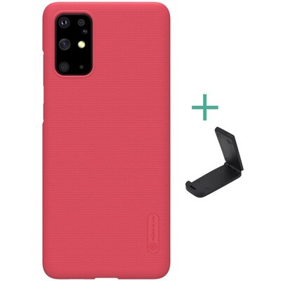 Nillkin Super Frosted műanyag hátlapvédő telefontok (gumírozott, érdes felület + asztali tartó) Piros [Samsung Galaxy S20+ Plus (SM-G985F)]
