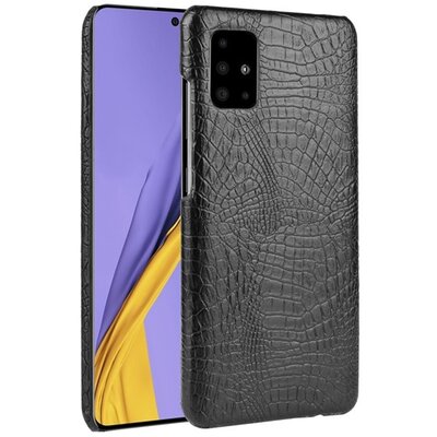 Műanyag hátlapvédő telefontok (bőr hatású, krokodilbőr minta) Fekete [Samsung Galaxy A51 (SM-A515F)]
