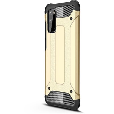 Defender műanyag hátlapvédő telefontok (közepesen ütésálló, légpárnás sarok, szilikon belső, fémhatás) Arany [Samsung Galaxy S20 (SM-G980F)]