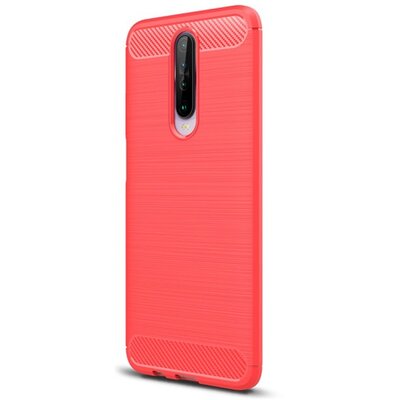 Szilikon hátlapvédő telefontok (közepesen ütésálló, légpárnás sarok, szálcsiszolt, karbon minta) Piros [Xiaomi Redmi K30 / K30 5G]