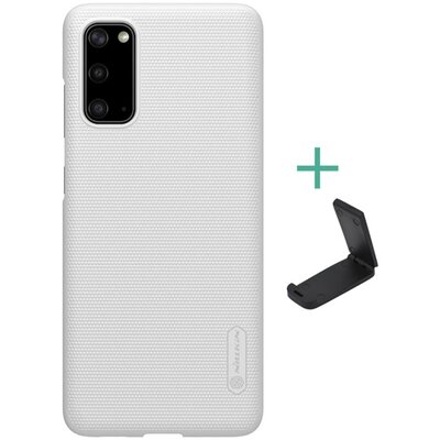Nillkin Super Frosted műanyag hátlapvédő telefontok (gumírozott, érdes felület + asztali tartó) Fehér [Samsung Galaxy S20+ Plus (SM-G985F)]