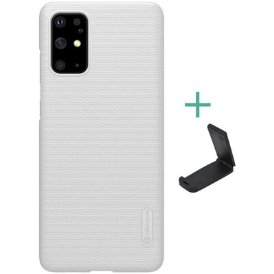Nillkin Super Frosted műanyag hátlapvédő telefontok (gumírozott, érdes felület + asztali tartó) Fehér [Samsung Galaxy S20 (SM-G980F)]