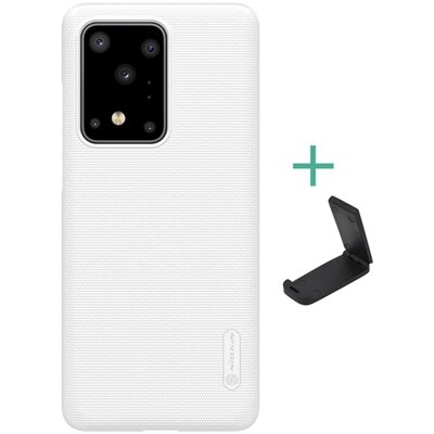Nillkin Super Frosted műanyag hátlapvédő telefontok (gumírozott, érdes felület + asztali tartó) Fehér [Samsung Galaxy S20 Ultra (SM-G988F)]
