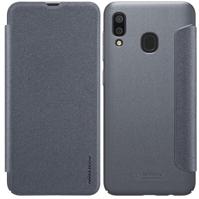 Nillkin Sparkle műanyag hátlapvédő telefontok (mikroszálas bőr hatású flip, oldalra nyíló) Fekete [Samsung Galaxy A20 (SM-A205F), Samsung Galaxy A30 (SM-A305F)]