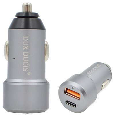 DUX DUCIS B30 autós töltő USB + Type-C aljzat (5V / 3000mA, 24W, QC 3.0, PD gyorstöltés támogatás) SZÜRKE