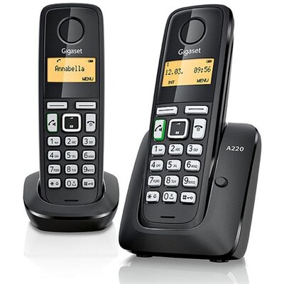 GIGASET A220 DUO TELEFON készülék, DECT / hordozható Gigaset A220 DUO (1 bázis, 2 kézibeszélő) FEKETE