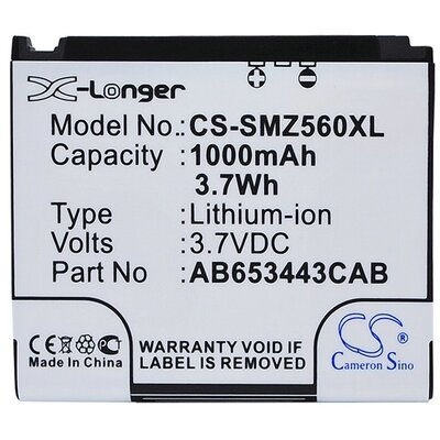 CAMERON SINO CS-SMZ560XL utángyártott akkumulátor 1000 mAh LI-ION (AB553443 kompatibilis) [Samsung SGH-Z560, Samsung SGH-Z720, Samsung SGH-U700]