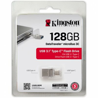 Kingston 128 GB MicroDuo 3C USB 3.1+Type c,átlátszó