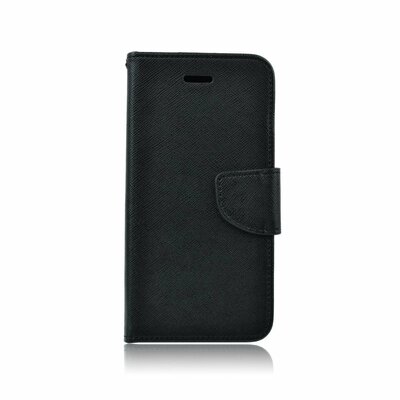 Oldalra nyíló flipes telefontok, kellemes bőr hatású, bankkártya zseb, kitámasztható - Samsung Galaxy A21, Fekete