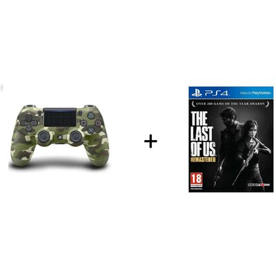Playstation Dualshock 4 V2 kontroller zöld terepszínű + The Last Of Us Remastered szoftver (PS4)