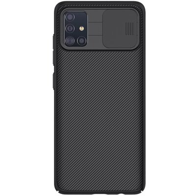 Nillkin Camshield szilikon hátlapvédő telefontok (közepesen ütésálló, műanyag hátlap, csúsztatható kamera védelem, csíkos) Fekete [Samsung Galaxy A51 (SM-A515F)]