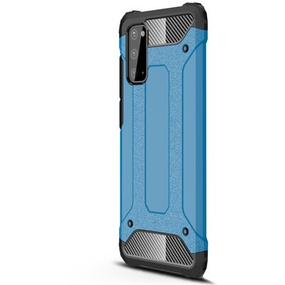 Defender műanyag hátlapvédő telefontok (közepesen ütésálló, légpárnás sarok, szilikon belső, fémhatás) Világoskék [Samsung Galaxy S20 (SM-G980F), Samsung Galaxy S20 5G (SM-G981U)]