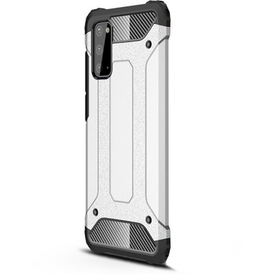 Defender műanyag hátlapvédő telefontok (közepesen ütésálló, légpárnás sarok, szilikon belső, fémhatás) Ezüst [Samsung Galaxy S20 (SM-G980F), Samsung Galaxy S20 5G (SM-G981U)]