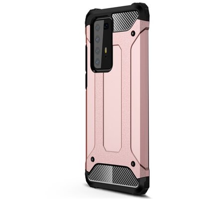 Defender műanyag hátlapvédő telefontok (közepesen ütésálló, légpárnás sarok, szilikon belső, fémhatás) RoseGold [Huawei P40 Pro]