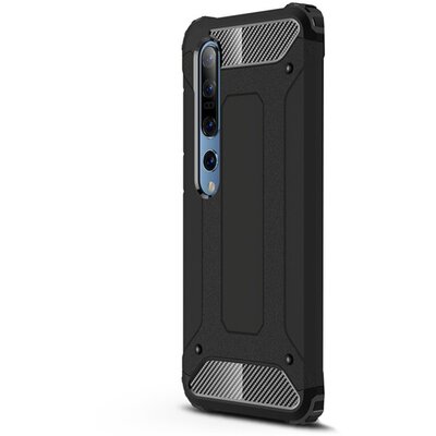 Defender műanyag hátlapvédő telefontok (közepesen ütésálló, légpárnás sarok, szilikon belső, fémhatás) Fekete [Xiaomi Mi 10 5G, Xiaomi Mi 10 Pro 5G]
