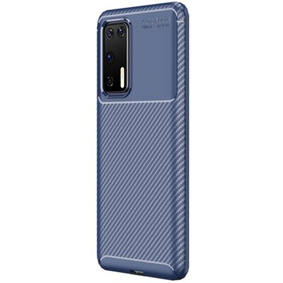 Szilikon hátlapvédő telefontok (közepesen ütésálló, légpárnás sarok, karbon minta) Sötétkék [Huawei P40]