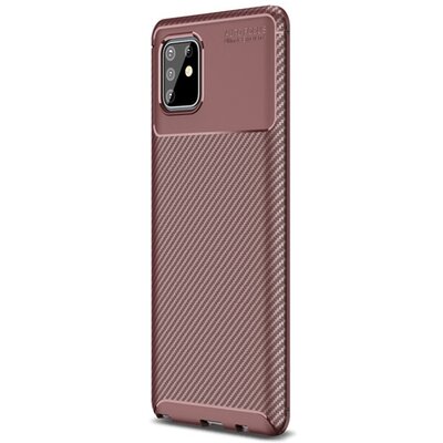 Szilikon hátlapvédő telefontok (közepesen ütésálló, légpárnás sarok, karbon minta) Barna [Samsung Galaxy Note 10 Lite (SM-N770F)]