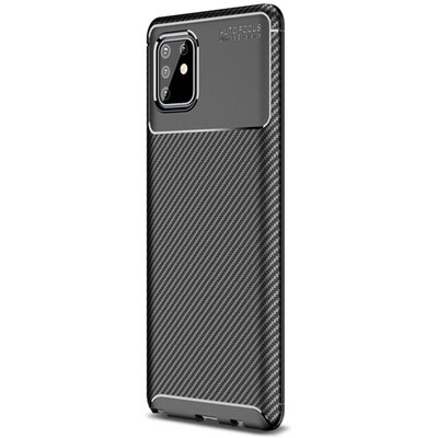 Szilikon hátlapvédő telefontok (közepesen ütésálló, légpárnás sarok, karbon minta) Fekete [Samsung Galaxy Note 10 Lite (SM-N770F)]
