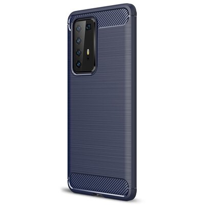 Szilikon hátlapvédő telefontok (közepesen ütésálló, légpárnás sarok, szálcsiszolt, karbon minta) Kék [Huawei P40 Pro]