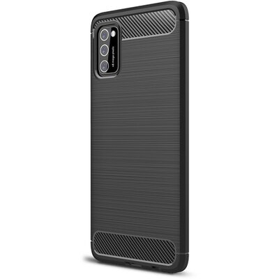 Szilikon hátlapvédő telefontok (közepesen ütésálló, légpárnás sarok, szálcsiszolt, karbon minta) Fekete [Samsung Galaxy A41 (SM-A415F)]