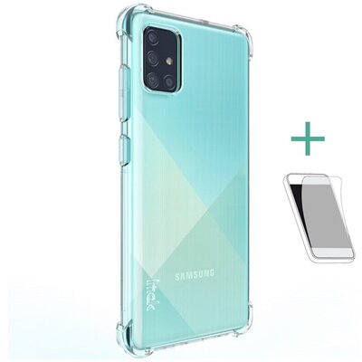 IMAK szilikon hátlapvédő telefontok (közepesen ütésálló, légpárnás sarok + kijelzővédő fólia) Átlátszó [Samsung Galaxy A71 (SM-A715F)]