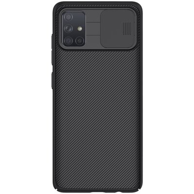 Nillkin Camshield szilikon hátlapvédő telefontok (közepesen ütésálló, műanyag hátlap, csúsztatható kamera védelem, csíkos) Fekete [Samsung Galaxy A71 (SM-A715F)]