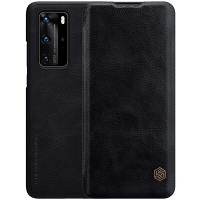 Nillkin Qin telefontok álló, bőr hatású (flip, oldalra nyíló, bankkártya tartó) Fekete [Huawei P40 Pro]