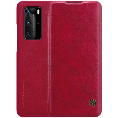 Nillkin Qin telefontok álló, bőr hatású (flip, oldalra nyíló, bankkártya tartó) Piros [Huawei P40 Pro]