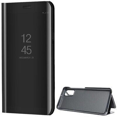 Telefontok álló (aktív flip, oldalra nyíló, asztali tartó funkció, tükrös felület, Mirror View Case) Fekete [Samsung Galaxy A41 (SM-A415F)]