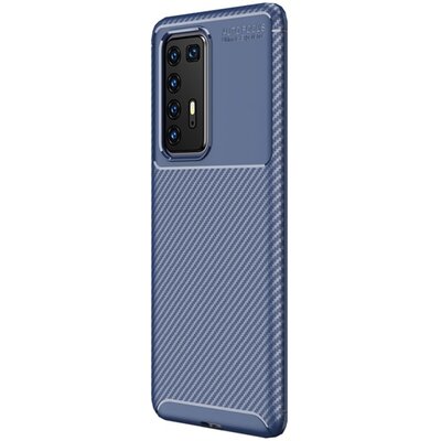 Szilikon hátlapvédő telefontok (közepesen ütésálló, légpárnás sarok, karbon minta) Sötétkék [Huawei P40 Pro 5G]
