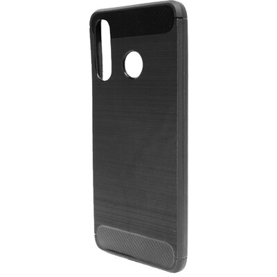 Szilikon hátlapvédő telefontok (közepesen ütésálló, légpárnás sarok, szálcsiszolt, karbon minta) Fekete [Huawei P30 Lite (Nova 4e)]