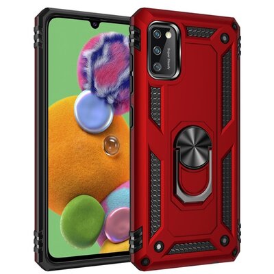 Defender műanyag hátlapvédő telefontok (közepesen ütésálló, szilikon belső, telefontartó gyűrű, beépített fémlemez) Piros [Samsung Galaxy A41 (SM-A415F)]