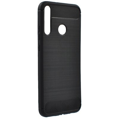 Szilikon hátlapvédő telefontok (közepesen ütésálló, légpárnás sarok, szálcsiszolt, karbon minta) Fekete [Huawei P40 Lite E]